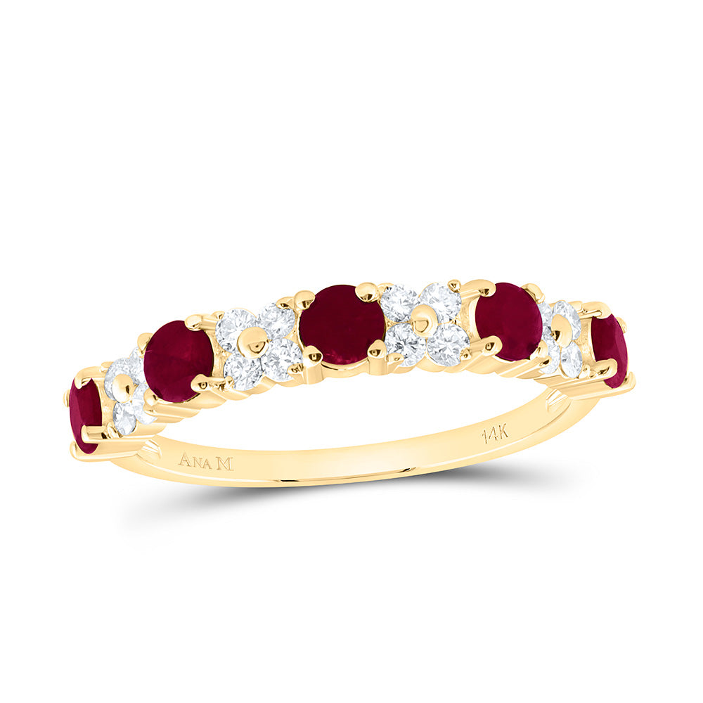 14k Gold 1/3 CTW-Natural Diamond 7/8 Ct Rd-Ru, Natural Gemstone Ring