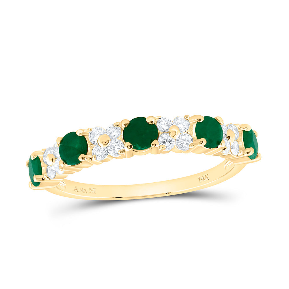 14k Gold 1/3 CTW-Natural Diamond 5/8 Ct Rd-Em, Natural Gemstone Ring