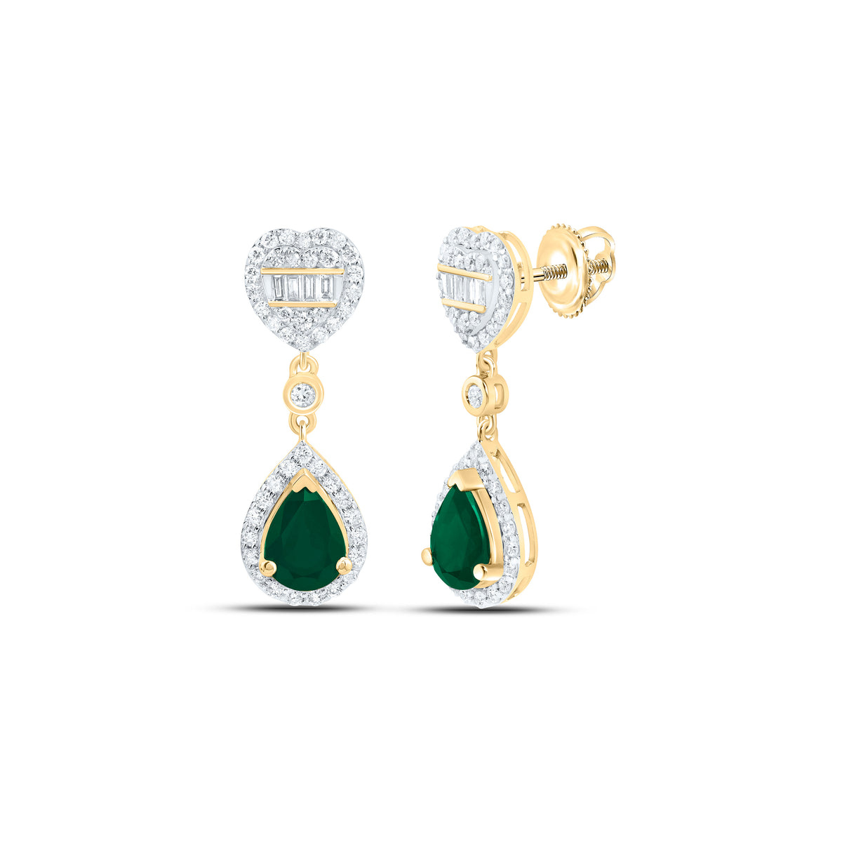 14k Gold 5/8 CTW-Natural Diamond 7X5MM Ps-Em Natural Gemstone Heart Pear Dangling Earring