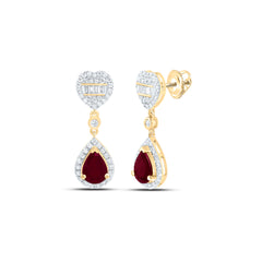 14k Gold 5/8 CTW-Natural Diamond 7X5MM Ps-Ru Natural Gemstone Heart Pear Dangling Earring