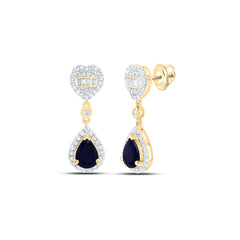 14k Gold 5/8 CTW-Natural Diamond 7X5MM Ps-Bs Natural Gemstone Heart Pear Dangling Earring