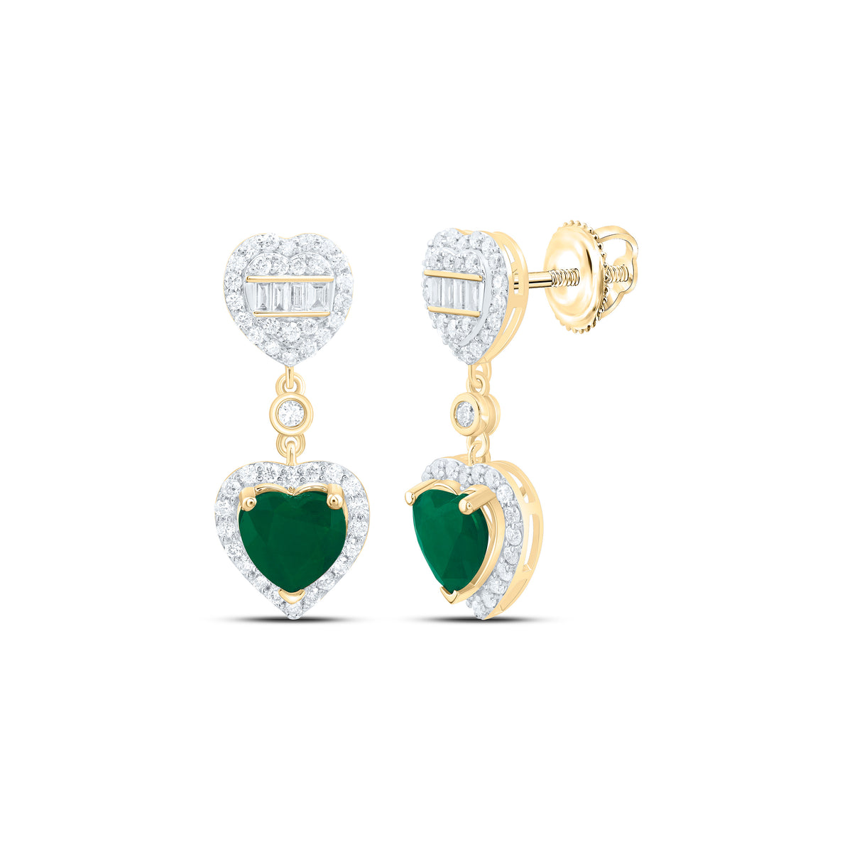 14k Gold 5/8 CTW-Natural Diamond 6MM Ht-Em Natural Gemstone Heart Dangling Earring