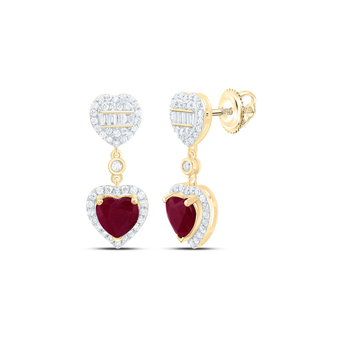14k Gold 5/8 CTW-Natural Diamond 6MM Ht-Ru Natural Gemstone Heart Dangling Earring