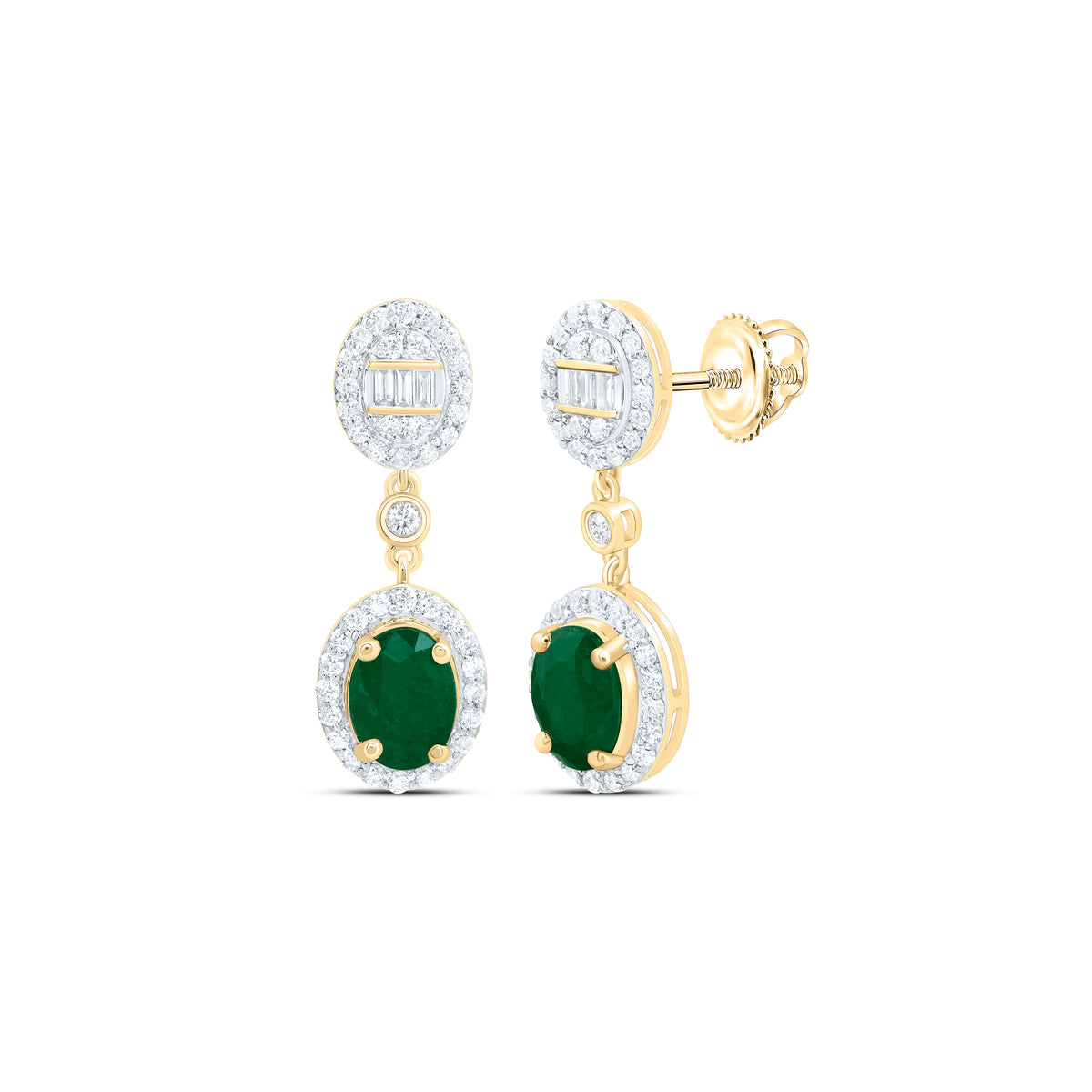 14k Gold 1/2 CTW-Natural Diamond 7X5MM Ov-Em Natural Gemstone Oval Dangling Earring