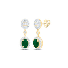 14k Gold 1/2 CTW-Natural Diamond 7X5MM Ov-Em Natural Gemstone Oval Dangling Earring