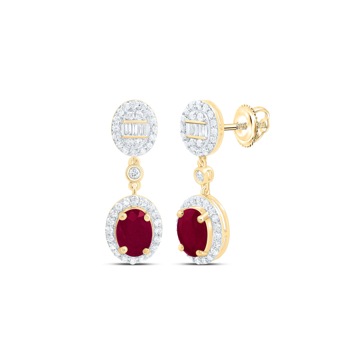 14k Gold 1/2 CTW-Natural Diamond 7X5MM Ov-Ru Natural Gemstone Oval Dangling Earring