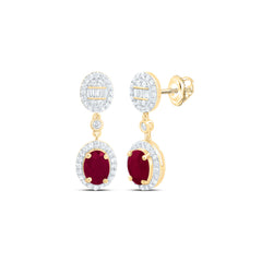 14k Gold 1/2 CTW-Natural Diamond 7X5MM Ov-Ru Natural Gemstone Oval Dangling Earring