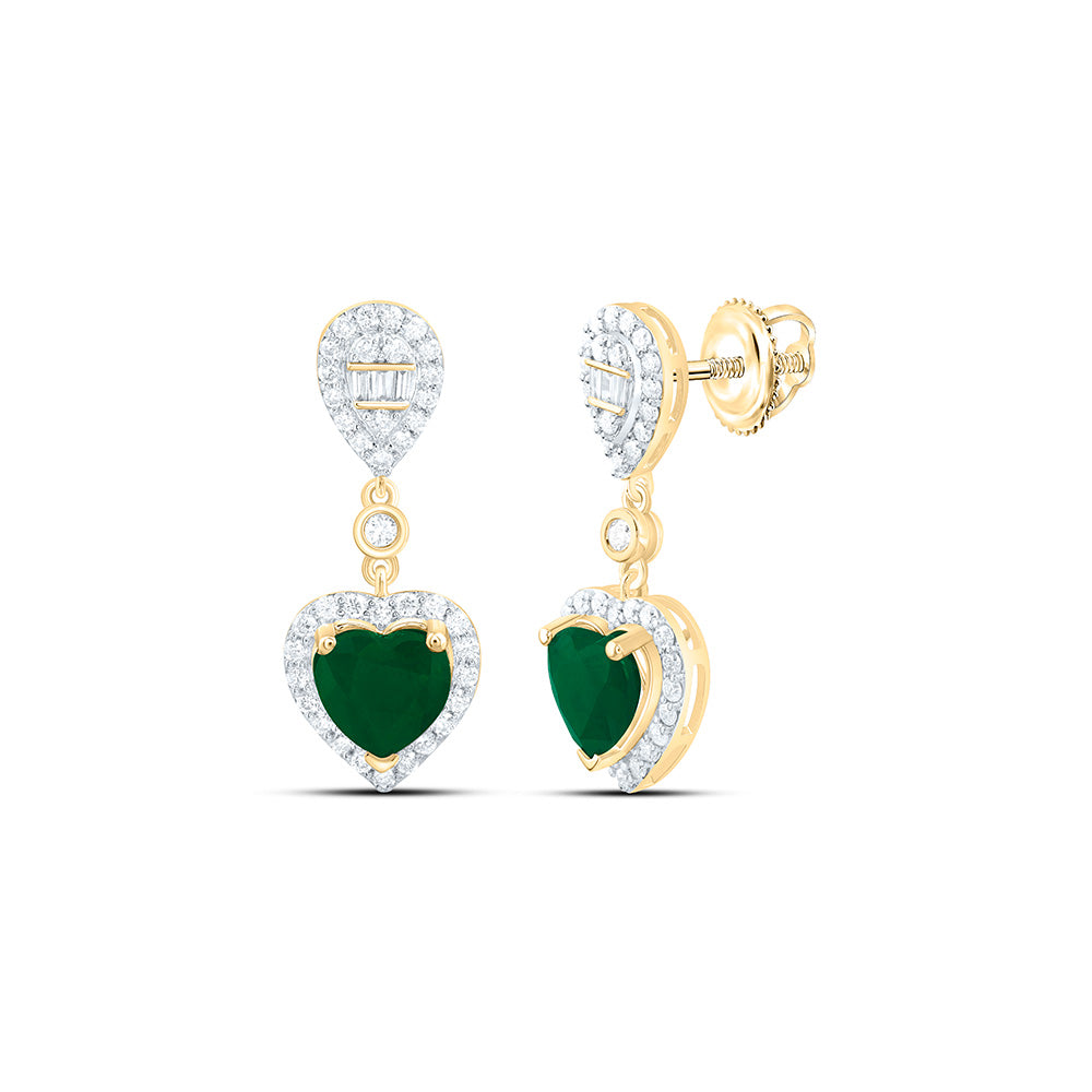 14k Gold 1/2 CTW-Natural Diamond 6MM Ht-Em Natural Gemstone Heart Pear Dangling Earring