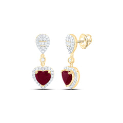 14k Gold 1/2 CTW-Natural Diamond 6MM Ht-Ru Natural Gemstone Herat Pear Dangling Earring