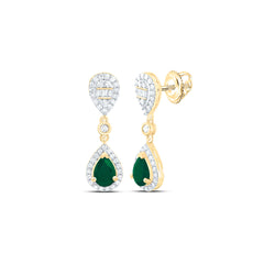 14k Gold 1/2 CTW-Natural Diamond 7X5MM Ps-Em Natural Gemstone Pear Dangling Earring