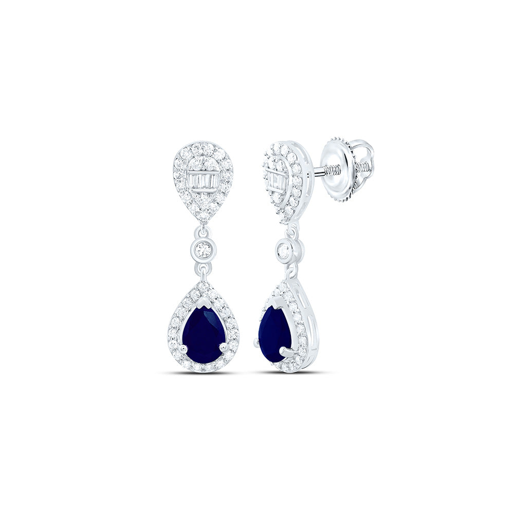 14k Gold 1/2 CTW-Natural Diamond 7X5MM Ps-Bs Natural Gemstone Pear Dangling Earring