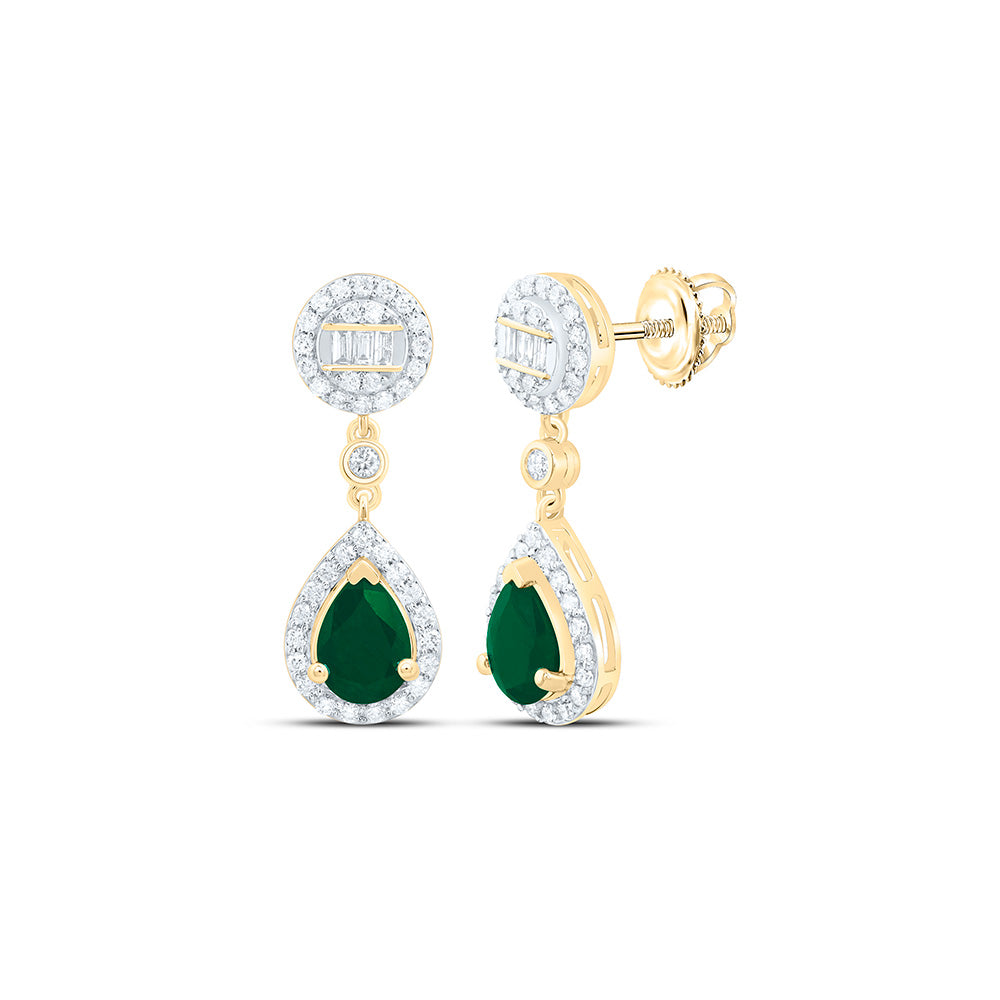 14k Gold 1/2 CTW-Natural Diamond 7X5MM Ps-Em Natural Gemstone Pear Round Dangling Earring