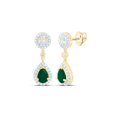 14k Gold 1/2 CTW-Natural Diamond 7X5MM Ps-Em Natural Gemstone Pear Round Dangling Earring