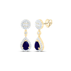 14k Gold 1/2 CTW-Natural Diamond 7X5MM Ps-Bs Natural Gemstone Pear Round Dangling Earring