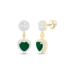 14k Gold 1/2 CTW-Natural Diamond 6MM Ht-Em Natural Gemstone Heart Round Dangling Earring