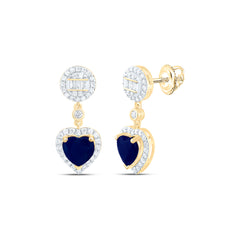 14k Gold 1/2 CTW-Natural Diamond 6MM Ht-Bs Natural Gemstone Heart Round Dangling Earring