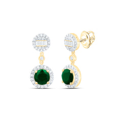14k Gold 1/2 CTW-Natural Diamond 6MM Rd-Em Natural Gemstone Round Dangling Earring