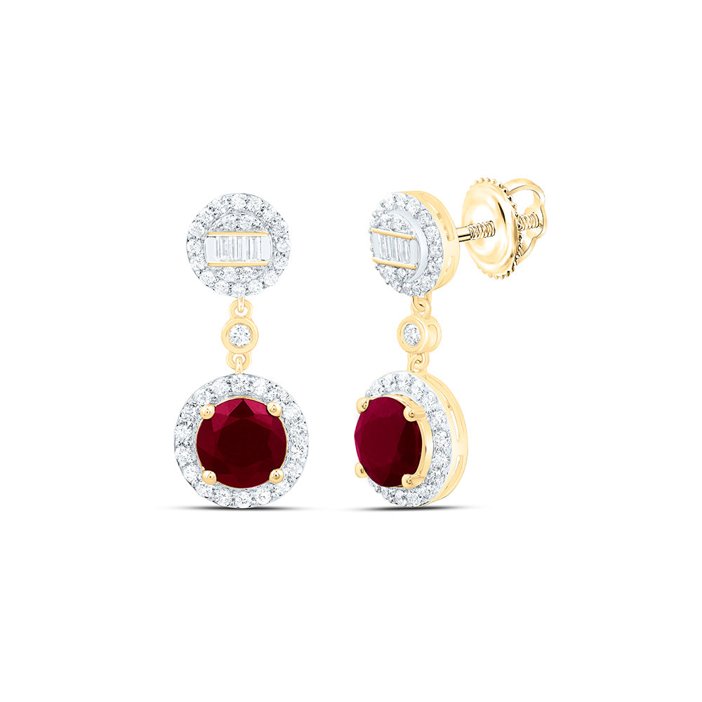 14k Gold 1/2 CTW-Natural Diamond 6MM Rd-Ru Natural Gemstone Round Dangling Earring