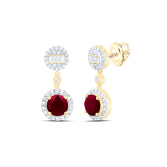 14k Gold 1/2 CTW-Natural Diamond 6MM Rd-Ru Natural Gemstone Round Dangling Earring