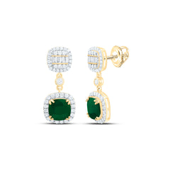 14k Gold 5/8 CTW-Natural Diamond 6MM Cu-Em Natural Gemstone Cushion Dangling Earring
