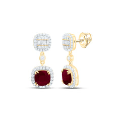 14k Gold 5/8 CTW-Natural Diamond 6MM Cu-Ru Natural Gemstone Cushion Dangling Earring