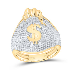 10k Gold 1 5/8 CTW-Natural Diamond Dollar Money Bag Mens Ring
