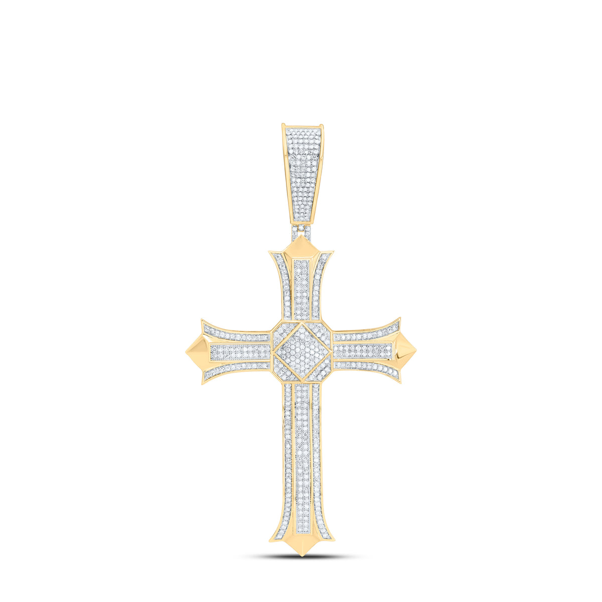 10k Gold 1 5/8 CTW-Natural Diamond Cross Mens Charm