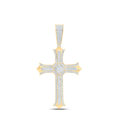 10k Gold 1 5/8 CTW-Natural Diamond Cross Mens Charm