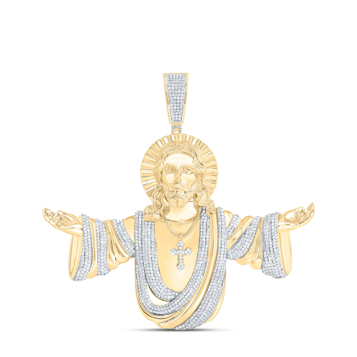 10k Gold 3 5/8 CTW-Natural Diamond Jesus Mens Charm