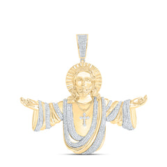 10k Gold 3 5/8 CTW-Natural Diamond Jesus Mens Charm