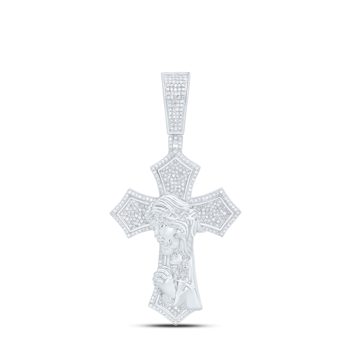 Sterling Silver 1 1/3 CTW-Natural Diamond Jesus Cross Mens Charm
