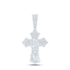 Sterling Silver 1 1/3 CTW-Natural Diamond Jesus Cross Mens Charm
