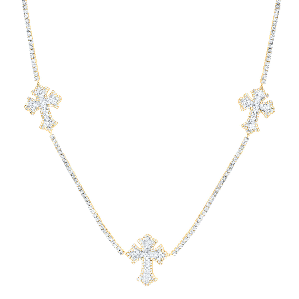 10k Gold 2 1/5 CTW-Natural Diamond Fashion Cross Chain (22 Inch )