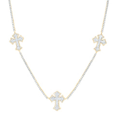 10k Gold 2 1/5 CTW-Natural Diamond Fashion Cross Chain (22 Inch )