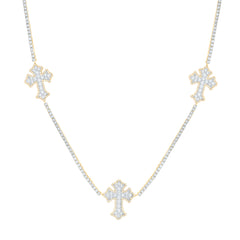 10k Gold 1 1/2 CTW-Natural Diamond Fashion Cross Chain (20 Inch )