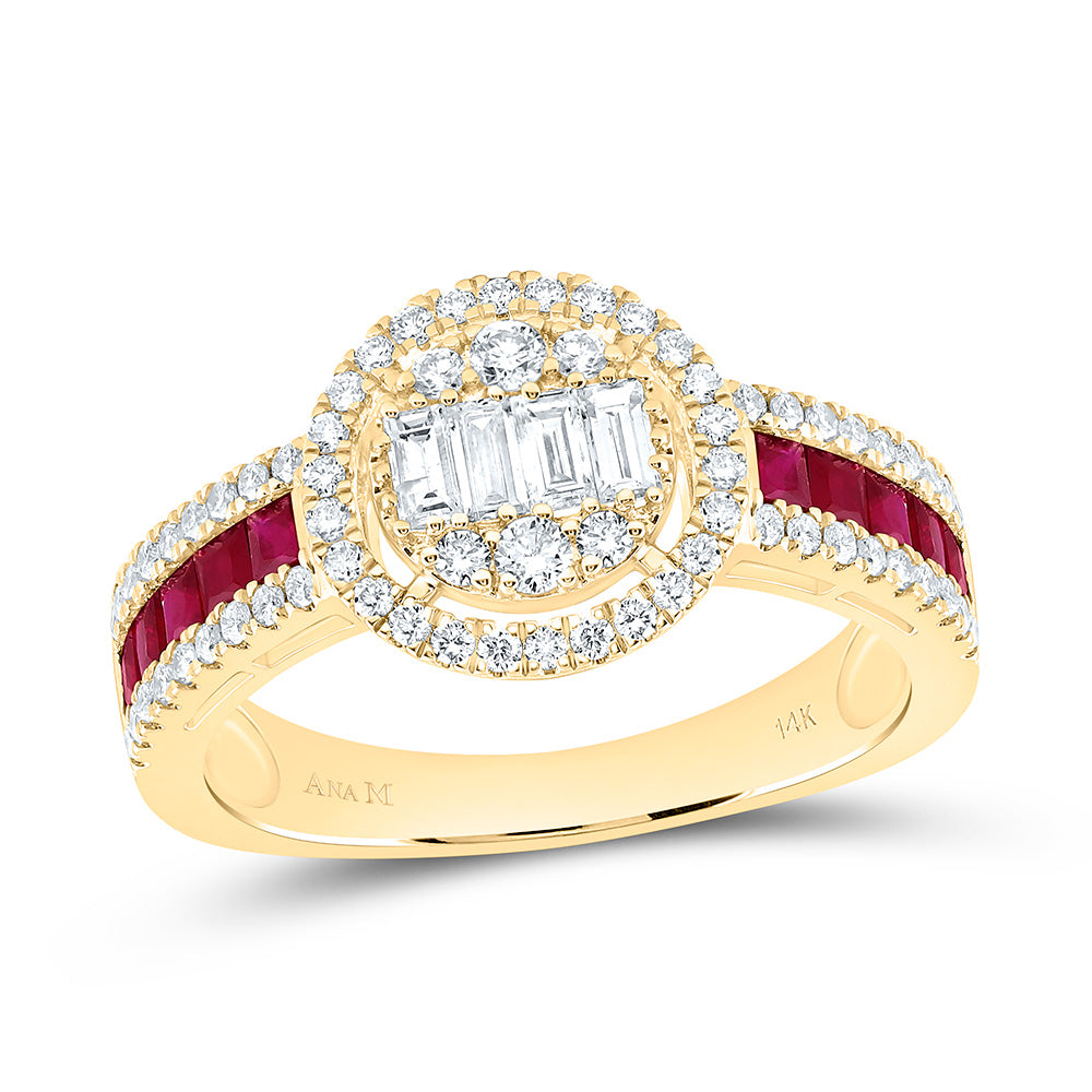14k Gold 5/8 CTW-Natural Diamond 3/4 Ct-Pr-Ru Natural Gemstone Round Ring
