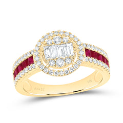 14k Gold 5/8 CTW-Natural Diamond 3/4 Ct-Pr-Ru Natural Gemstone Round Ring
