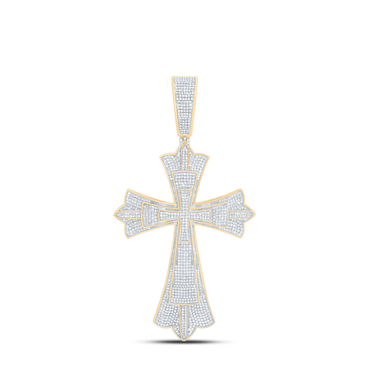 10k Gold 3 1/3 CTW-Natural Diamond Fashion Cross Men Charm