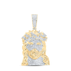 10k Gold 1 1/4 CTW-Natural Diamond Jesus Face Mens Charm