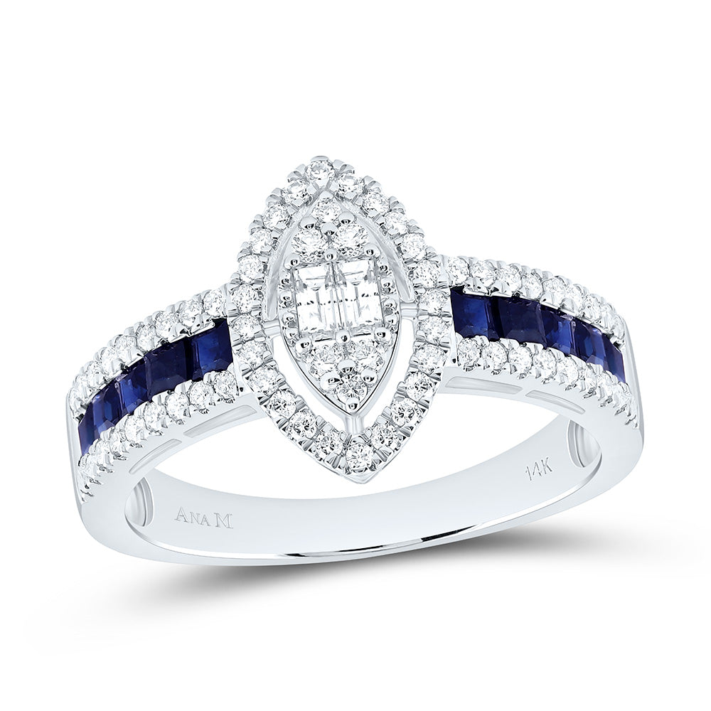 14k Gold 3/8 CTW-Natural Diamond 5/8 Ct-Pr-Bs Natural Gemstone Marquise Ring