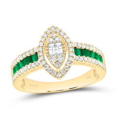 14k Gold 3/8 CTW-Natural Diamond 1/2 Ct-Pr-Em Natural Gemstone Marquise Ring