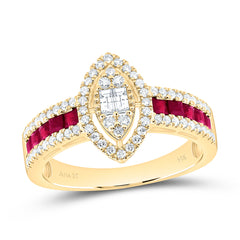 14k Gold 3/8 CTW-Natural Diamond 5/8 Ct-Pr-Ru Natural Gemstone Marquise Ring