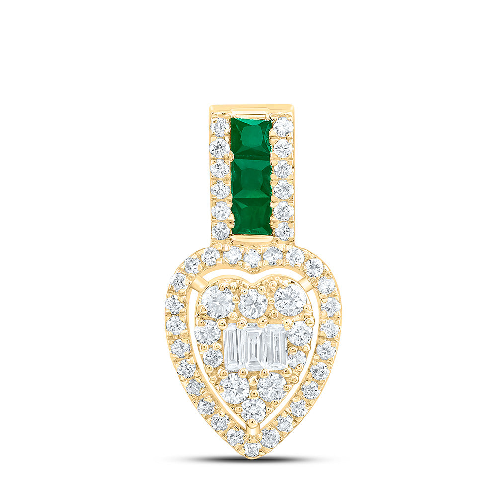 14k Gold 1/3 CTW-Natural Diamond 1/6 Ct-Pr-Em Natural Gemstone Heart Pendant