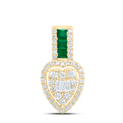 14k Gold 1/3 CTW-Natural Diamond 1/6 Ct-Pr-Em Natural Gemstone Heart Pendant