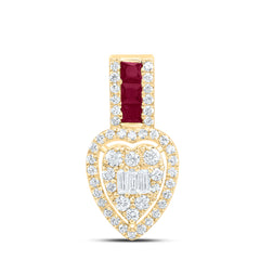 14k Gold 1/3 CTW-Natural Diamond 1/5 Ct-Pr-Ru Natural Gemstone Heart Pendant