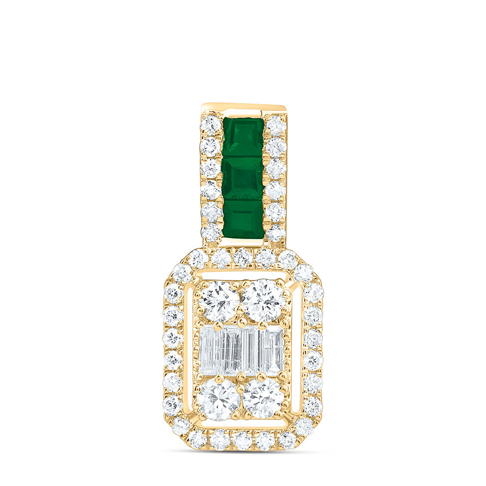 14k Gold 1/3 CTW-Natural Diamond 1/6 Ct-Pr-Em Natural Gemstone Emerald Pendant