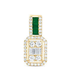 14k Gold 1/3 CTW-Natural Diamond 1/6 Ct-Pr-Em Natural Gemstone Emerald Pendant