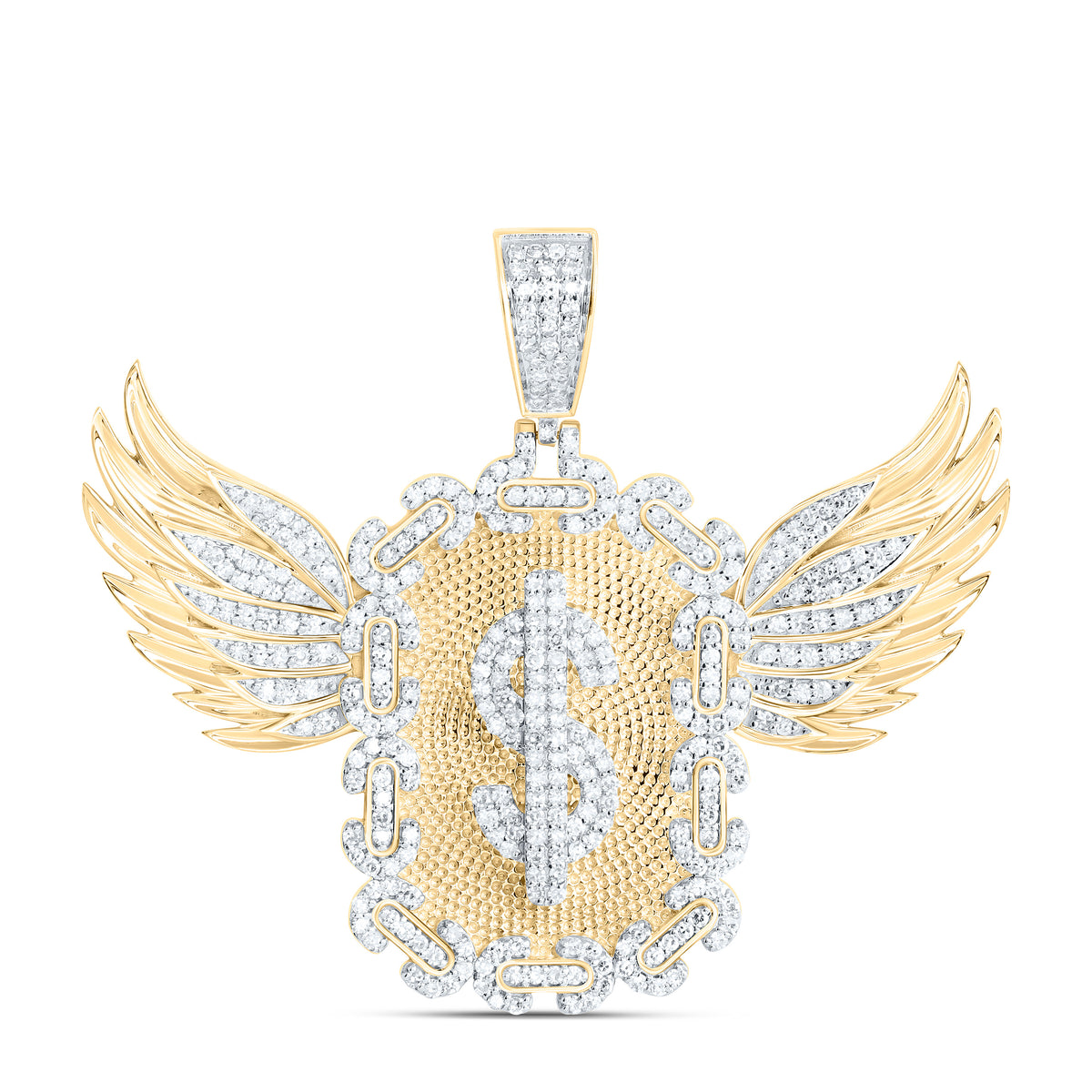 10k Gold 1 1/4 CTW-Natural Diamond Dollar Wings Mens Charm