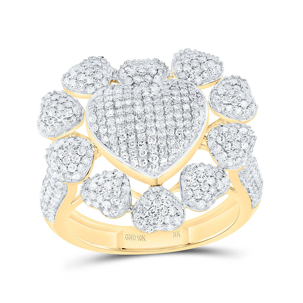 10k Gold 1 1/3 CTW-Natural Diamond Fashion Heart Ring