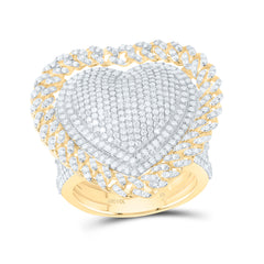 14k Gold 1 7/8 CTW-Natural Diamond Fashion Cuban Heart Ring